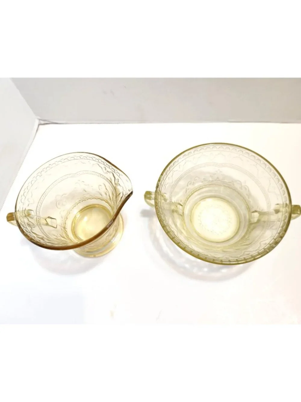 Federal Yellow/Amber Depression Glass Creamer & Open Sugar Set - Patrician  READ